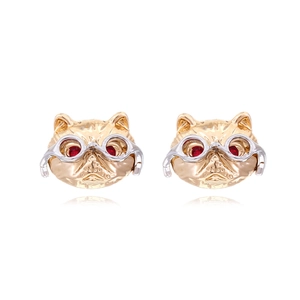 Cat Head Stud Earrings Alloy Rhinestone With Stainless Steel Earring Post Cute Glasses Animal Design For Women