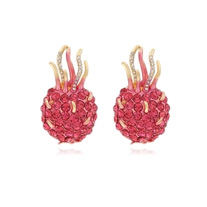 Pitaya Dragon Fruit Dangle Earrings Alloy Rhinestone Enamel Colorful Fruit Jewelry Sweet Fashion For Women