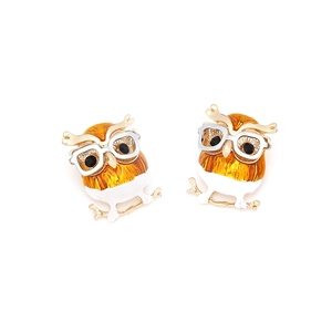 Süße Eulen-Ohrstecker aus Emaille in Gold mit Brille, Vintage-Tierschmuck für Damen