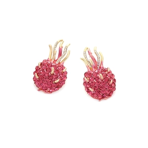 Pitaya fruit earrings with pink rhinestones and gold alloy plating for women