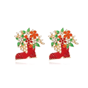 Boucles D'oreilles Botte De Noël Émail Alliage De Zinc Strass Bijoux De Fête Festifs Pour Femmes Coloré Mode