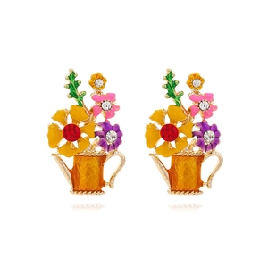 Gießkanne Blume Ohrstecker Legierung Bunt Emaille Straß Retro Elegant Künstlerisch Schmuck Damen