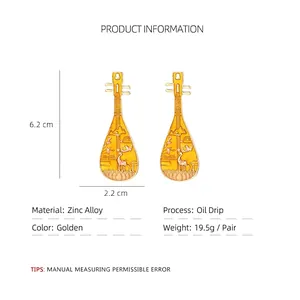 Elegant Chinese Pipa drop earrings with enamel plum blossom and deer patterns