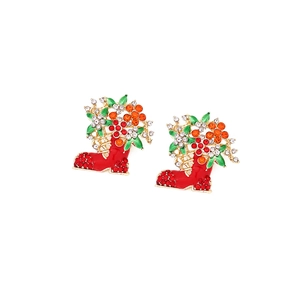 Boucles d'oreilles bottes de Noël avec émail rouge et strass brillants pour femmes