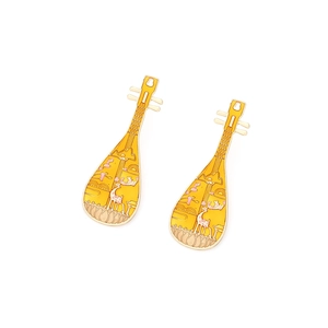 Elegant Chinese style lute earrings with enamel plum blossom deer and lotus details