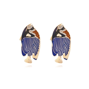 Tropical Fish Earrings Zinc Alloy Rhinestone Enamel Ocean Style Exaggerated Vintage Studs For Women