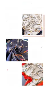 Détail du foulard effet soie avec imprimé équestre et bordures roulottées précises