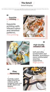 Detail of floral printed satin silk scarf showing fine printing and high quality hem stitching