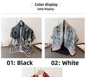 Detail view of printed satin scarves with Baroque geometric patterns in green and white