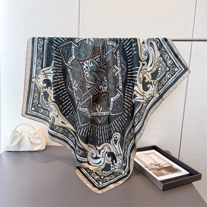 Baroque Print Square Scarf Elegant Satin Polyester Satin Feeling Headscarf Shawl Fashion Neck Kerchief For Women