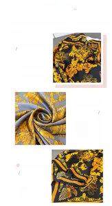 Détail de l'imprimé baroque jaune sur foulard en satin avec coutures fines et douceur