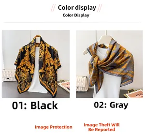 Détails de foulards en satin de style baroque noirs et gris avec motifs dorés élégants