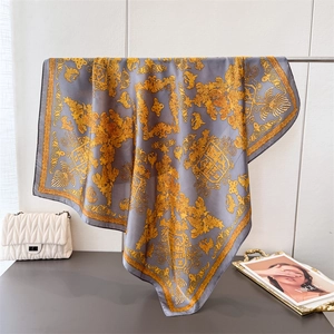 Écharpe En Satin Satinée Imprimé Baroque Style Cour Vintage Grand Châle Carré Pour Femmes Foulard Élégant Rétro