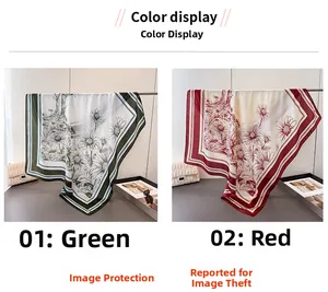 Foulards en satin avec imprimés marguerites en vert et rouge et finition soyeuse élégante