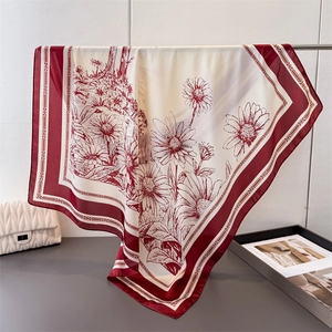 Carré De Satin Femme Satin Style Satin Imprimé Marguerite Floral Grand Vintage Élégant Foulard Cheveux