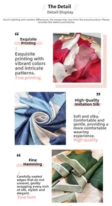 Detailed view of elegant floral satin scarves featuring exquisite printing and fine hem edges