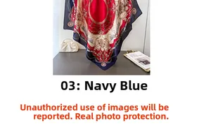 Detail of luxury satin silk scarf with navy blue chain print and baroque patterns