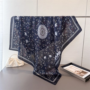 Elegant Satin Square Scarf Satin Like Polyester Elephant Paisley Print Retro Large Head Wrap Neck Scarf For Women