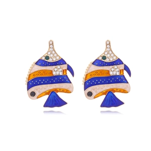 Tropical Fish Earrings Alloy Enamel Colorful Striped Rhinestone Marine Animal Statement Beach Vacation Jewelry For Women