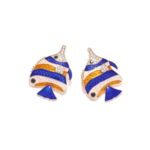 Colorful tropical fish enamel earrings with sparkling rhinestones for summer jewelry fashion