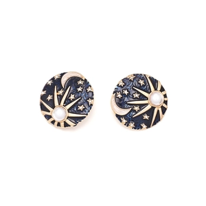 Vintage palace style celestial earrings with blue marble enamel, stars and pearls