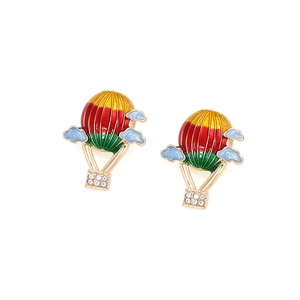 Cute hot air balloon earrings with colorful enamel and sparkling rhinestones for women