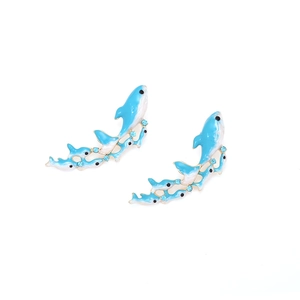 Cute enamel dolphin ear crawlers with blue crystals in marine animal style jewelry