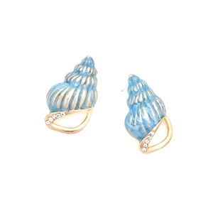 Boucles d'oreilles conque bleu clair rétro avec placage or et cristaux scintillants