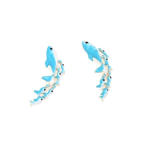 Cute ocean style blue dolphin ear crawler earrings with crystals and enamel detail