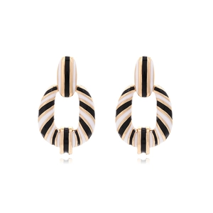 Geometric Oval Double Hoop Earrings Zinc Alloy Black White Enamel Drip Oil Retro European Style Fashion Jewelry Women