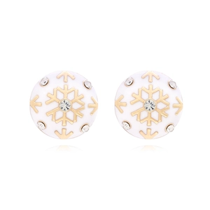 Snowflake Round Stud Earrings Alloy Enamel Rhinestone Christmas Winter Holiday Jewelry For Women Fashion Accessory