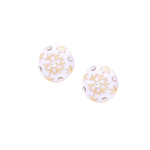 Minimalist Christmas snowflake stud earrings with gold accents and sparkling crystals
