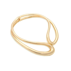 Modern gold asymmetrical fluid choker necklace with high-polish metallic finish