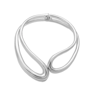 Polished silver asymmetric neck cuff with minimalist double streamlined teardrop design