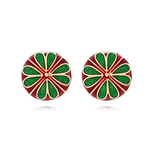 Boucles D'oreilles Puces Email Rondes Vintage Alliage Zinc Motif Coeur Fleur Style Bouton Rétro Mode Femmes
