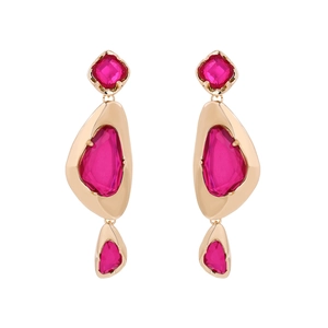 Elegant geometric drop earrings with gold plating and rose pink crystal stones
