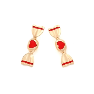 Boucles d'oreilles bonbon en alliage doré avec cœurs en émail rouge et rayures