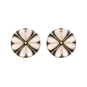 Boucles d'oreilles rondes vintage avec fleurs en forme de cœur noir et or chic et rétro