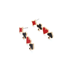 Detail showing S925 sterling silver stamp on golden enamel poker suit earrings