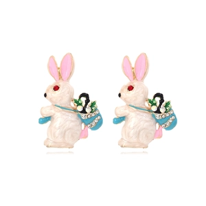 Orecchini A Lobo Coniglio Carino Smalto Lega Drip Oil Animale Cartone Animato Gioielli Pasqua Ringraziamento Donne Strass