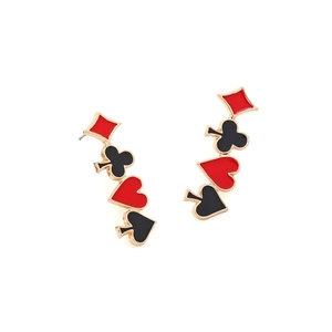 Playful poker suit earrings with spade heart diamond and club charms in gold finish