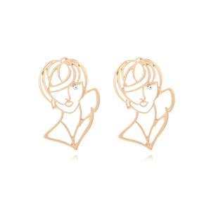 Boucles D'oreilles Profil Visage Abstrait Alliage D'or Strass Minimaliste Creux Portrait Bijoux Rétro Art Moderne Femmes