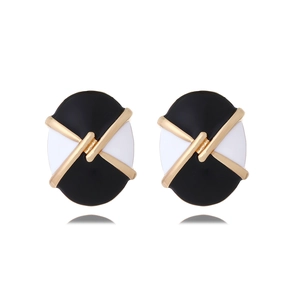 Vintage Oval Stud Earrings Alloy Enamel Gold Cross Geometric Elegant Retro Sophisticated Accessories For Women
