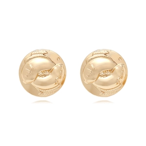 Vintage Pisces Zodiac Embossed Round Stud Earrings Golden Relief Zinc Alloy Constellation Jewelry Accessories For Women