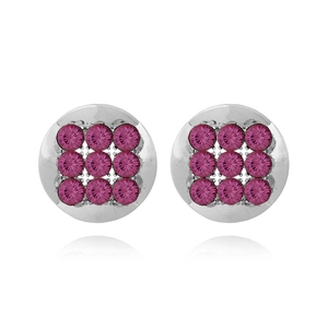Detailed view of silver alloy studs with nine pink stones in a 3x3 matrix layout