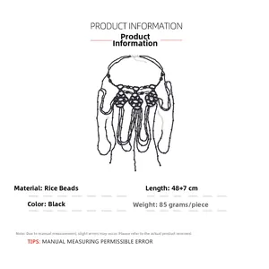 Detailed specs of black multi-layer beaded body necklace with 48+7cm length and 85g weight