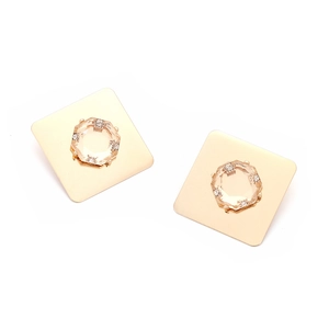 Vintage geometric gold metal stud earrings featuring octagon cut crystals with diamond accents