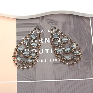 Boucles d'oreilles vintage en forme de goutte avec cristaux gris et plaqué or rose