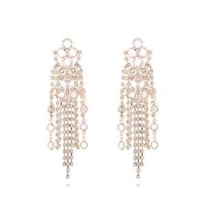 Long Rhinestone Tassel Dangle Earrings With Stainless Steel Earring Post Sparkly Chandelier Jewelry For Women