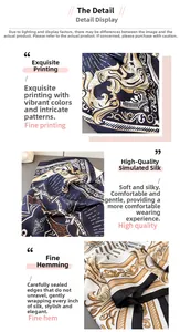 Detail view of printed silk scarf with floral patterns and fine stitched edges